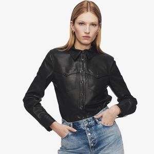 Anine Bing Luke shirt black leather, size Medium